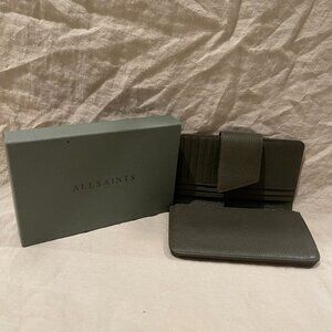 All Saints Pebbled Leather Continental Wallet | Olive Green